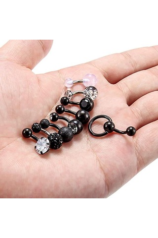 Homyl 9 Adet Göbek Halkası Dangle Elmas Takılar Kadınlar Siyah