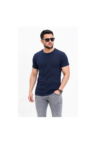 Defymoda Erkek Basic Tişört Bisiklet Yaka Kısa Kol Günlük Yazlık Slim Fit T-shirt - Lacivert
