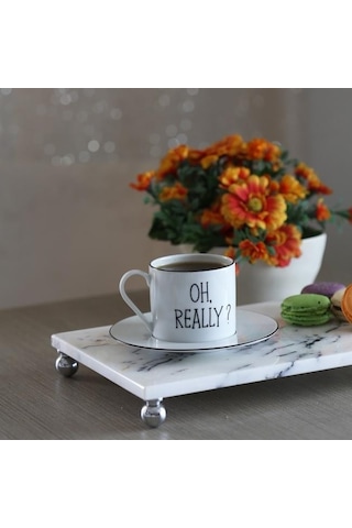 Akayev Mermer Leylak 30x20 Cm Gümüş Boncuk Ayak Sunum Tabağı Beyaz