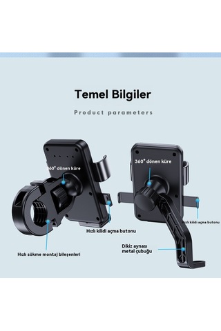 Elektrikli Bisiklet Telefon Tutacağı, Motosiklet Navigasyon Tutacağı, Araç İçi Telefon Tutacağı Black