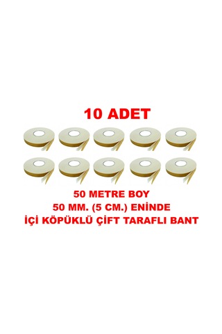 Çift Taraflı İçi Köpüklü Sarı Bant 50 M. Uzunlukta 50 Mm-5 Cm Ebatında 10 Adet