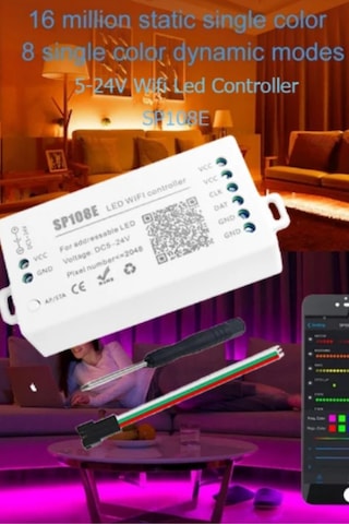 Sp108e Adreslenebilir Ws2811-ws2812 Şerit Led Pixel Argb Wifi Kontrol Cihazı 5-24v