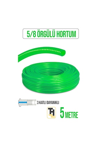 5/8 Örgülü Bahçe Hortumu Çatlamaz, Kırılmaz, Esnek 5 Metre Yeşil