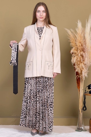 Leopar Desenli Ceketli Üçlü Takım 4715-bej Bej