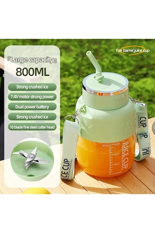 Motion003 Yeşil 2si 1 Arada Taşınabilir Elektrikli Blender Meyve Sıkacağı Usb Şarjlı 08l Kapasiteli Altı Bıçaklı Smoothie Milkshake Makinesi