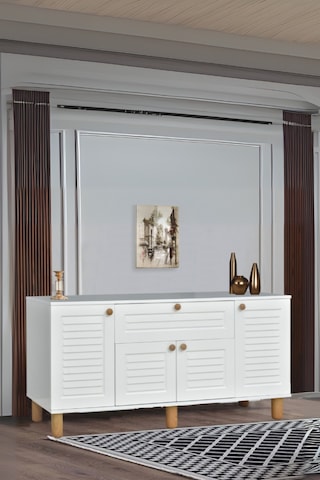 Helena Konsol Beyaz 4 Kapaklı 1 Çekmeceli Ahşap Detaylı 160x80x44 Cm