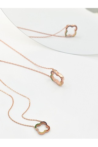 Brezza Lusso Jewelry Yonca Kolye Şans Kadın Gümüş Kolye 45 CM
