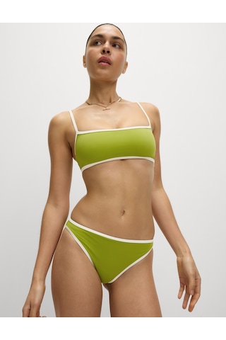 Marks & Spencer Kontrast Trim Yuvarlak Yaka Bikini Üstü T52001095B Koyu Yeşil