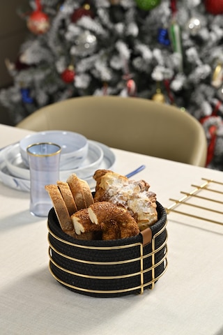 Altın Yuvarlak Ekmek Sepeti Şık,ekmeklik Siyah Hasır Örmeli Makrome-çok Amaçlı Metal Paslanmaz Altın