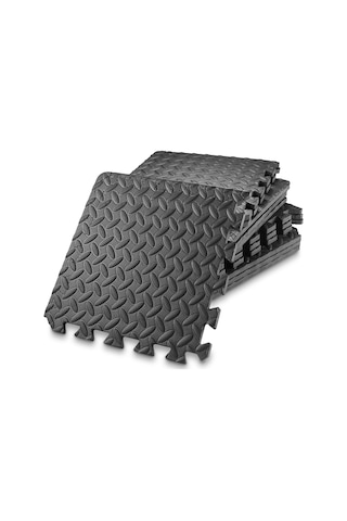 12 Egzersiz Döşeme Paspası - 12 X 12 İnç Köpük Kauçuk Birbirine Geçen Bulmaca Yer Karoları - Siyah