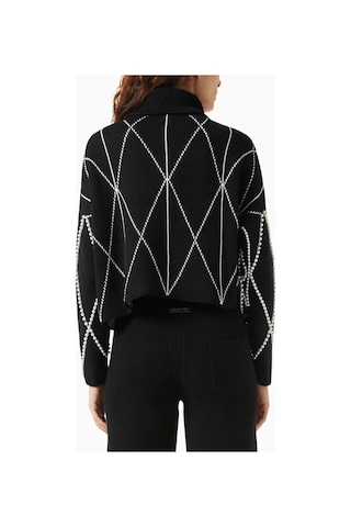 Izaak Azanei Pearl Embellished Turtleneck Sweater, Şık Ve Lüks Kadın Triko Kazak Siyah