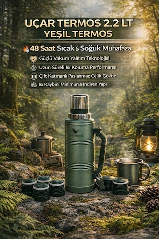 Paslanmaz Çelik 2.2 Litre 48 Saat Yalıtımlı Yeşil Çay Termosu Kutusuz - Spor & Outdoor Diğer