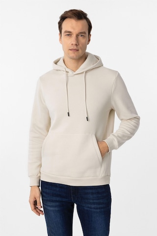 Bej Regular Düz Kapüşonlu Yaka Sweatshirt Bej