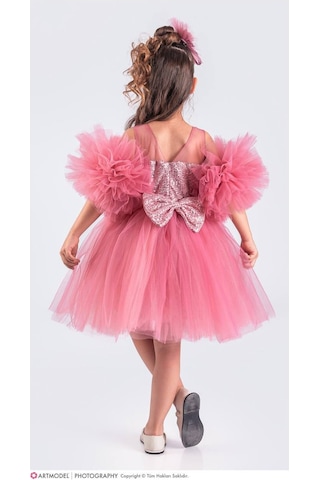 Ponpon Tak Çıkarlı Kız Çocuk 4 Parça Elbise - 3/10 Yaş - 31535 Pudra Pembe