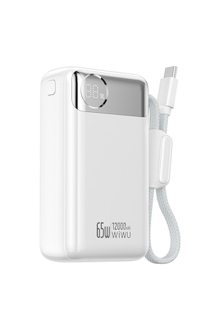 Wiwu T132 Power Plus Serisi Type-c Kablolu Pd Powerbank 65w 12000mah Beyaz