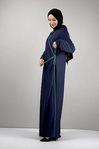 Moda Çizgi Namaz Elbisesi Lacivert