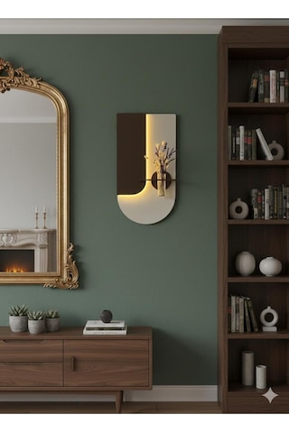 Lavanta Ahşap Pilli Ledli İskandinav Tarzı Salon Duvar Rafı Modern Çiçeklik 40 X 75 Cm Paris Grisi - Ahşap Ceviz