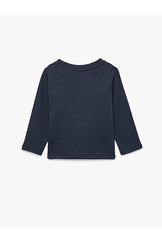 Koton Düğmeli Uzun Kollu Bisiklet Yaka Pamuklu Sweatshirt Lacivert 7wmb10016tk