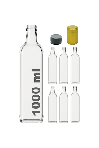Afracam Maraska Şeffaf 1000 ML Kilitli Kapaklı ve Kapüşonlu Boş Cam Şişe 6 Adet