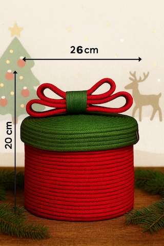 Mavaux Christmas 4 Lü Jüt Halatlı Dekoratif Hediye Sepeti Seti Kırmızı Yeşil Noel Sepeti Çok Renkli 20 X 26