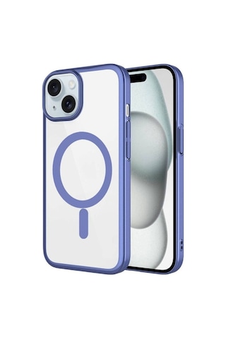 Apple Uyumlu iPhone 15 Plus Kılıf Wireless Şarj Özellikli Sert Pc Zore Mat Riksos M-safe Kapak Mavi