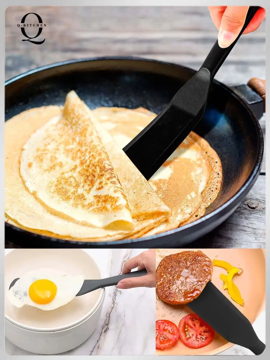 Q-kitchen Silikon Mutfak Spatulası - Krep, Kızartma Ve Pişirme İçin. 147839812 Siyah