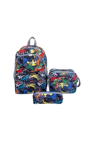 Superbag Erkek Çocuk Ilkokul Çantası Dinazor Desenli Sırt Çantası Beslenmelik Ve Kalemlik 3'lü Set