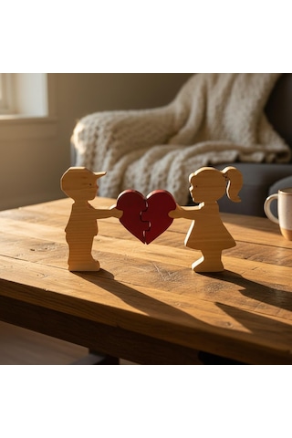 Simdale Wood Ahşap Aşık Çift Ve Kırmızı Kalp - İsimli Sevgililer Günü & Yıldönümü Hediyesi
