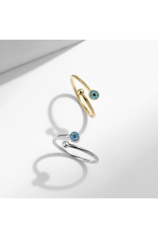 Altın Modıan Gerçek 925 Ayar Gümüş Açık Boyutu 6-9 Turkuaz Trendy Gözler Ayarlanabilir Yüzük Kadınlar Için Gril İstiflenebilir Güzel Takı Hediyeler