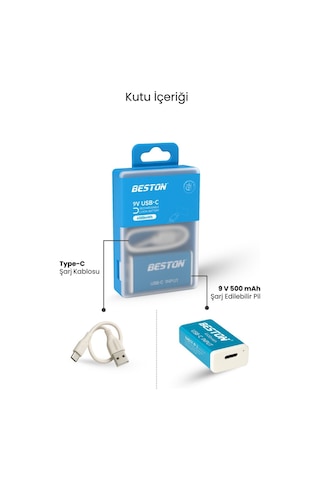 Type-c Usb Şarjlı 9v Pil Beston 1200mah 4500mwh Uzun Ömürlü 500 Şarj Döngüsü