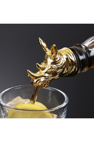 Moveevo Şık Altın Renkli Hayvan Başlı Şarap Sürahisi - Hava Kilidi Ve Çıkarılabilir Silikon Ağız İle Diğer