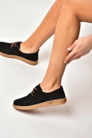 Fox Shoes Y555323002 Siyah Hakiki Deri Süet Günlük Kadın Ayakkabı