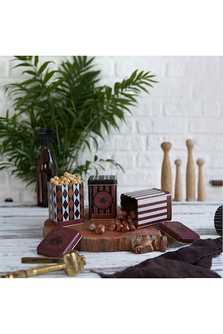 Circus Desenli Kare Metal Saklama Kabı 3 Lü Set, 7.5 X 7.5 Cm Çok Renkli