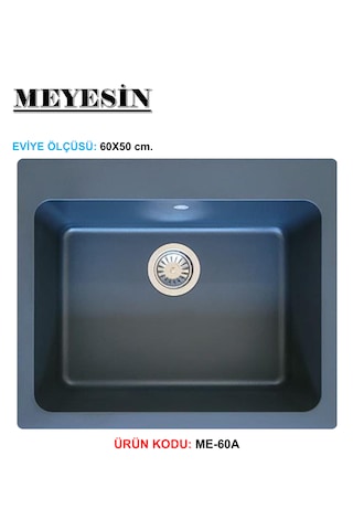 Meyesin ME-60A Granit Tek Göz Mutfak Evyesi Antrasit 50 x 60 CM