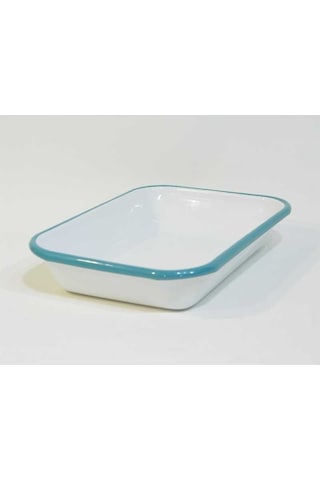 Emaye 22x16cm Meze Tabağı Beyaz - Kordon Turkuaz Mavi