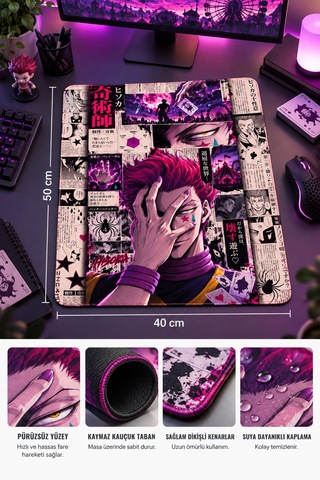 50x40 Cm Hxh Hisoka Desenli Gaming Oyuncu Mouse Pad Kaymaz Taban Büyük Fare Altlığı
