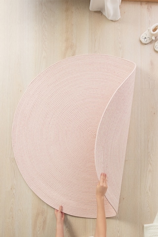 Ocean Home Textile Yıkanabilir Pembe Kırçıllı Pamuklu Halı Kilim 120 cm çap