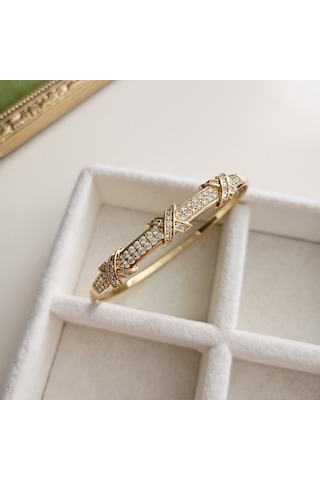 Lente Aksesuar Xuping Lüks Seri Zirkon Taşlı X Model Gold Kelepçe Altın - Gold