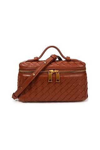 Yunboo Klasik Örgü Desenli Pu Deri Çanta - El/omuz/üst Çapraz Taşıma 3'lü Fonksiyonlu - Kahverengi