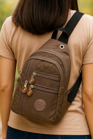 Newish Polo Kadın Krinkıl Kumaş Çapraz Tek Kol Göğüs Ve Omuz Sırt Çantası-crossbody Bag Sütlü Kahve