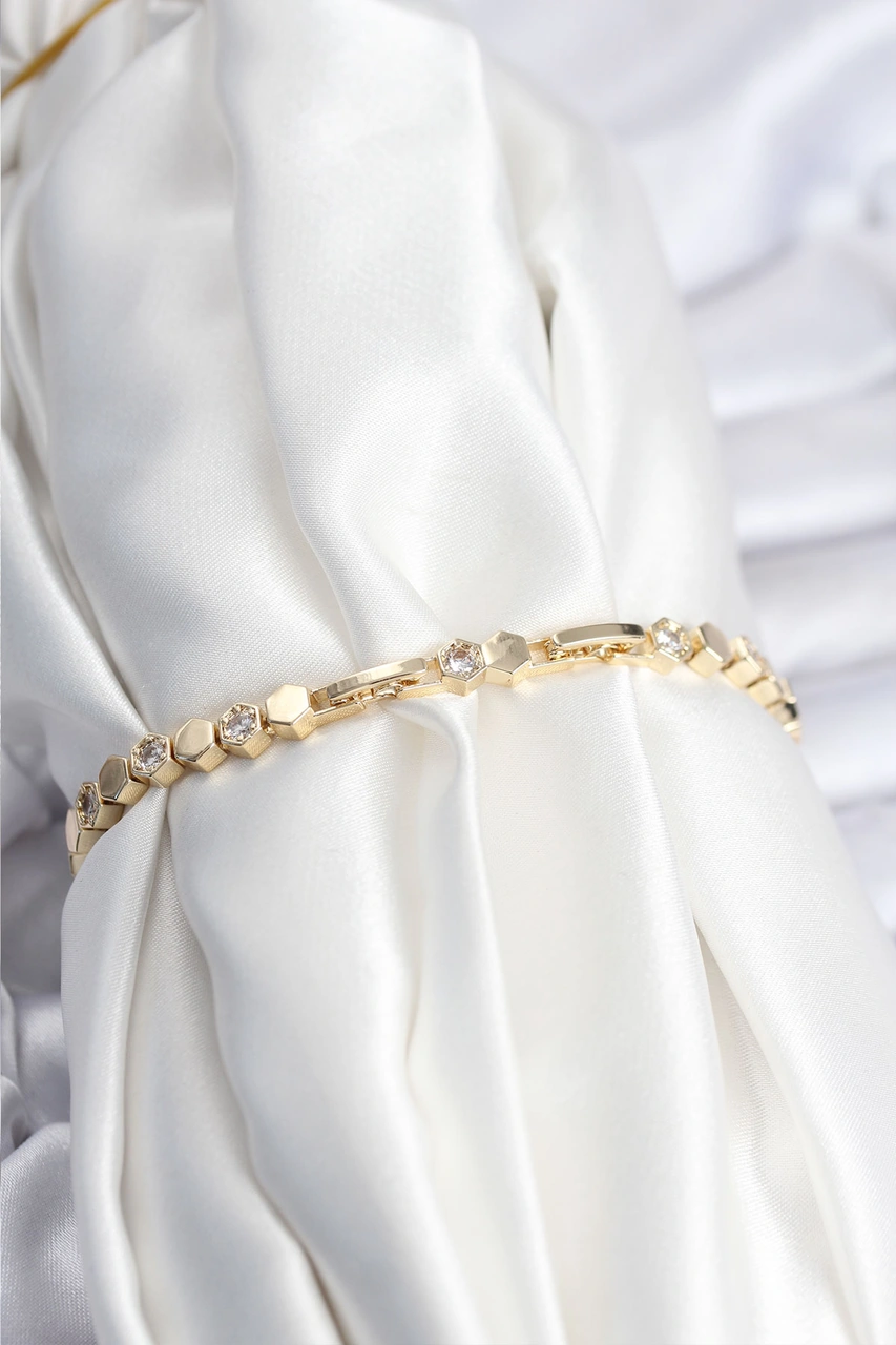 Nova Bazaar Pirinç Vıp Seri Gold Renk Petek Model Kadın Bileklik Altın