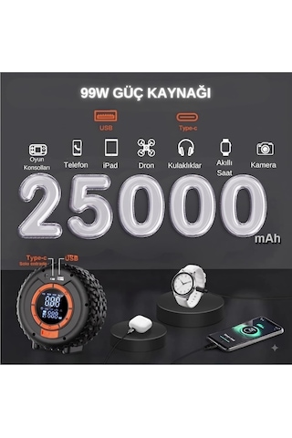 Süper Güçlü 4000a 4'ü 1 Arada Jump Starter 25000 Mah