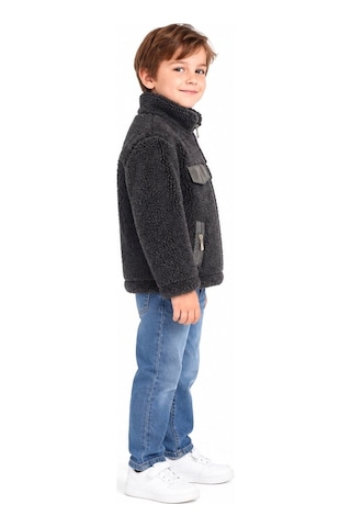 Mavi Boncukk Çocuk Unisex Peluş Welsoft Fermuarlı Kapüşonlu Ve Dik Yaka Polar Mont Ceket Siyah