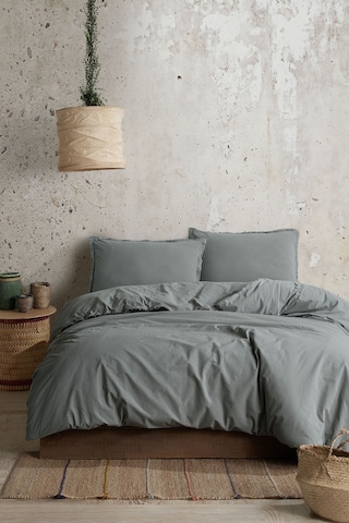 Boho Sade Natural Yeşil % 100 Pamuk Nevresim Takımı Çift Kişilik 684100 Yeşil