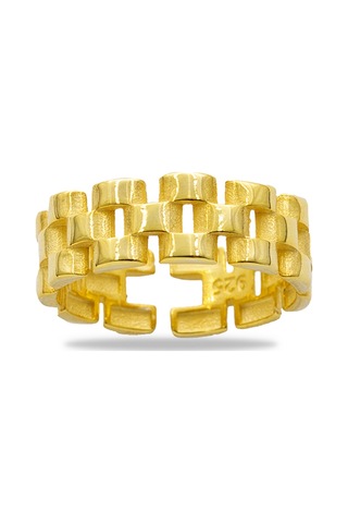 Zincir Tasarım Gold Renk Free Size 925 Ayar Gümüş Kadın Yüzük Sarı