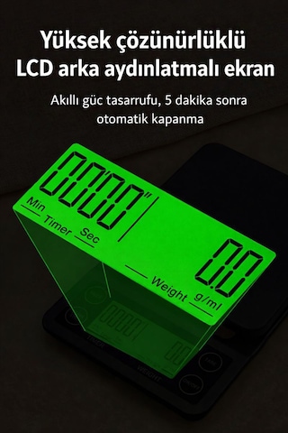 Dijital Hassas Kahve Terazi Zaman Ayarlı Kahve Dripper Tartı 3 Kg / 0.1 Gr Thr389