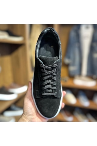 Alza %100 Hakiki Deri Erkek Sneaker Günlük Rahat Ve Şık Ayakkabı - Siyah / Beyaz Süet SİYAH-BEYAZ