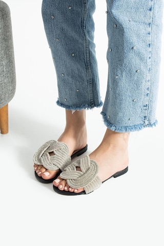 Dabab Shoes Lumıry Siyah Kadın Taşlı Düğümlü Bantlı Düz Işıltılı Terlik