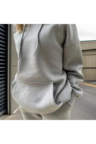 Ceyss Design Unisex Üç İplik Şardonlu Oversize Hoodieli Eşofman Takımı-gri Gri