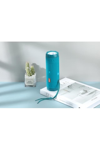 T6 Led 1200 Mah Bluetooth Hoparlörlü Su Geçirmez Powerbankli Usb Şarjlı Bisiklet Farı Turkuaz